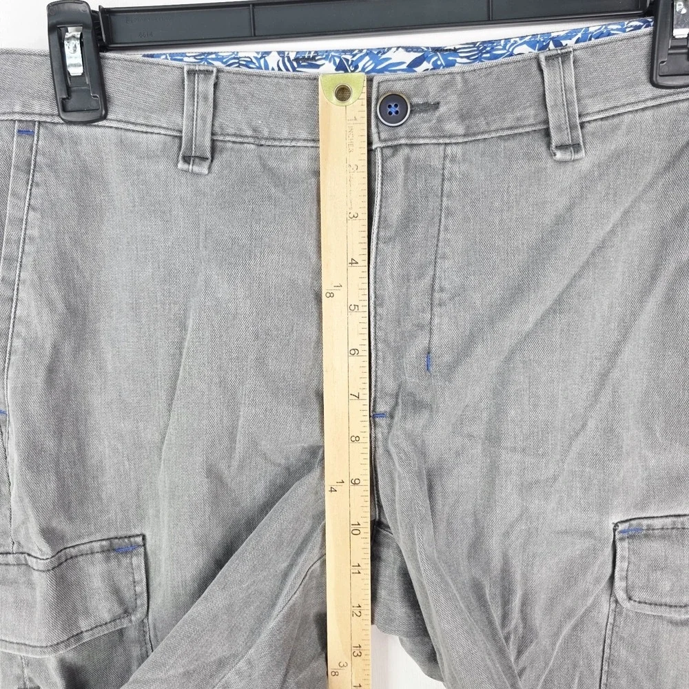 Tommy Bahama Mens Cargo Shorts 33 Gray Cotton Stretch Marlin Logo Pants Shorts